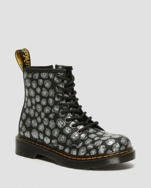 Black Dr Martens Junior 1460 Leopard Hydro Leather Lace Up Boots (Loud Leopard K Hydro) Boots | DP43-Z2KM