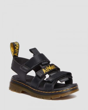 Black Dr Martens Junior Callan Casual Sandals (Extra Tough 50/50+Rubbery) Sandals | GT17-H9GY