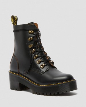 Black Dr Martens Leona - Vintage Smooth Leather Heeled Boots (Vintage Smooth) Boots | FM93-E8SN