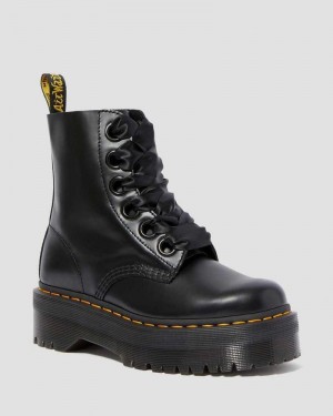 Black Dr Martens Molly - Leather Platform Boots (Buttero) Platforms Boots | VB97-I6ZQ