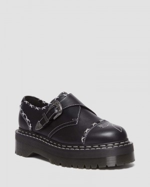 Black Dr Martens Monk Gothic Americana Leather Platform Shoes (Wanama) Platforms | ZM50-B7FO