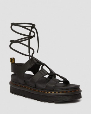 Black Dr Martens Nartilla - Leather Gladiator Sandals (Hydro Leather) Platforms Sandals | GQ71-H5CK