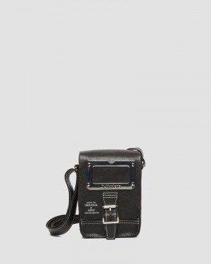 Black Dr Martens Overdrive Leather Vertical Crossbody Bag (Overdrive) Bags & Backpacks | OG82-C6XH