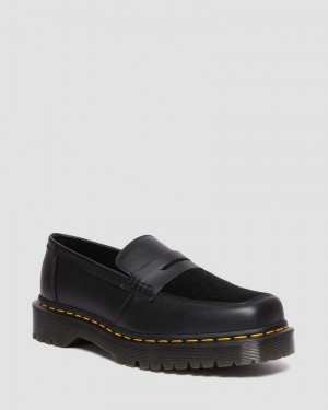 Black Dr Martens Penton Bex Square Toe Hair-On & Leather Loafers (Lucido + Hair On) Shoes | MO94-N8RQ