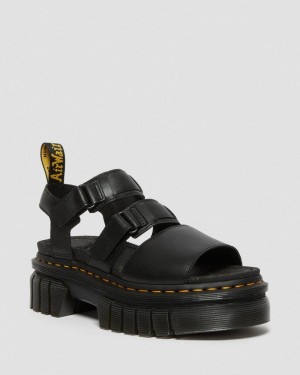 Black Dr Martens Ricki Nappa Lux Leather 3-Strap Platform Sandals (Nappa Lux) Platforms Sandals | HC59-V8PZ