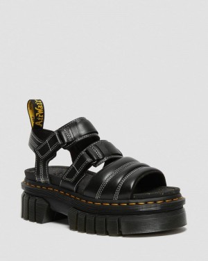 Black Dr Martens Ricki Nappa Lux Leather 3-Strap Sandals (Nappa Lux) Platforms Sandals | AF32-W1SE