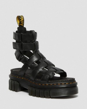 Black Dr Martens Ricki Nappa Lux Leather Platform Gladiator Sandals (Nappa Lux) Platforms Sandals | QK54-B7UI