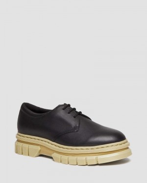 Black Dr Martens Rikard Contrast Sole Leather Platform Shoes (Polished Lucido) Shoes | VM63-X6QT