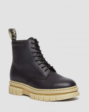 Black Dr Martens Rikard Contrast Sole Platform Lace Up Boots (Polished Lucido) Boots | FM22-K1OC