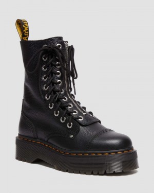 Black Dr Martens Sinclair Hi Milled Nappa Leather Platform Boots (Milled Nappa) Platforms Boots | YV62-H6MM