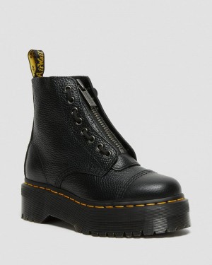 Black Dr Martens Sinclair Milled Nappa Leather Platform Boots (Milled Nappa) Platforms Boots | SJ62-H5PF