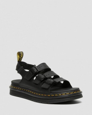 Black Dr Martens Soloman Men's Leather Strap Sandals (Hydro Leather) Sandals | EA89-O0DP