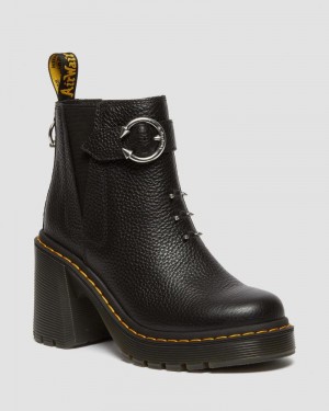 Black Dr Martens Spence Piercing Leather Flared Heel Chelsea Boots (Milled Nappa) Platforms Boots | JO08-H5EV