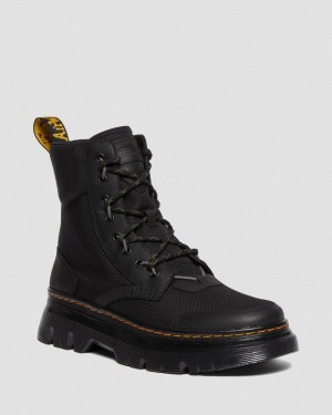 Black Dr Martens Tarik Leather & Nylon Utility Boots (Waxed Full Grain+Hydro+ Recycled Nylon Ripstop) Boots | EL59-J6TZ