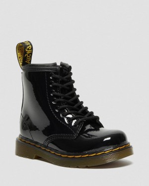 Black Dr Martens Toddler 1460 Patent Leather Lace Up Boots (Patent Leather) Boots | DB50-O2AU