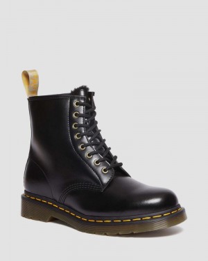 Black Dr Martens Vegan 1460 Faux Fur Lined Lace Up Boots (Norfolk Vegan) Boots | BW75-M4EI