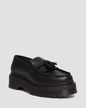 Black Dr Martens Vegan Adrian Felix Platform Tassel Loafers (Felix Rub Off) Platforms Shoes | YH36-K3MH