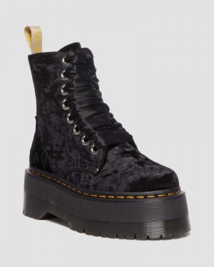 Black Dr Martens Vegan Jadon Boot Max Crushed Velvet Platforms (Crushed Velvet) Platforms Boots | DN17-P5HH