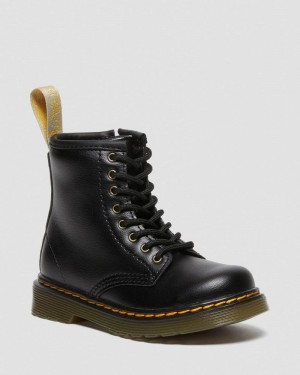 Black Dr Martens Vegan Toddler 1460 Lace Up Boots (Newbury Tumble) Boots | RU63-T5TH