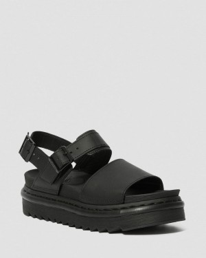 Black Dr Martens Voss - Leather Strap Sandals (Hydro Leather) Platforms Sandals | ZV34-O0MB