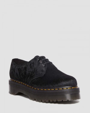 Black Hair On Dr Martens 1461 Hair-On Platform Shoes (Hair On) Platforms | CG73-C6TR