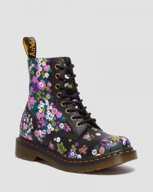 Black / Multi Dr Martens 1460 Pascal - Vintage Floral Leather Lace Up Boots (Vintage Floral Backhand) Boots | BE48-S7CF