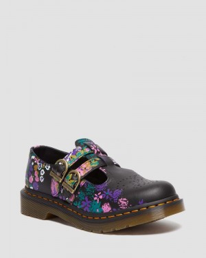 Black / Multi Dr Martens 8065 Vintage Floral Leather Mary Jane Shoes (Vintage Floral Backhand) Shoes | BK75-E7FO