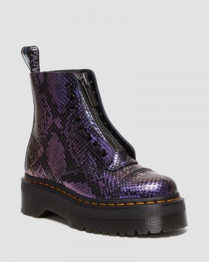 Black / Multi Dr Martens Sinclair Snake Print Emboss Leather Platform Boots (Viper Croc Emboss) Platforms Boots | QY60-U1GM