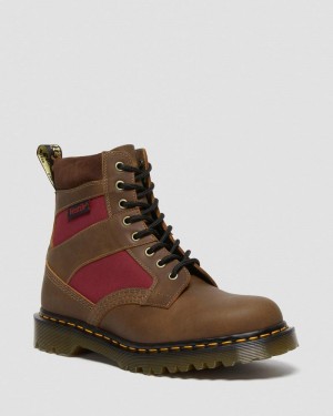 Brown/Oxblood Dr Martens 1460 Made in England Padded Panel Lace Up Boots (Dockyard+Ventile+E.H. Suede) Boots | CR25-H3XR