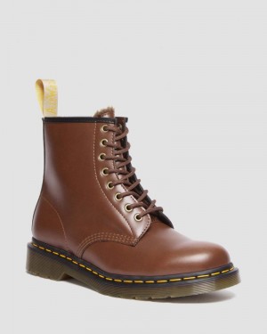 Brown Dr Martens Vegan 1460 Faux Fur Lined Lace Up Boots (Norfolk Vegan) Boots | XV56-U7DS