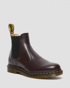 Burgundy Dr Martens 2976 Yellow Stitch Smooth Leather Chelsea Boots (Smooth Leather) Boots | UA70-L4NA