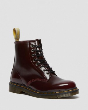 Cherry Red Dr Martens Vegan 1460 Lace Up Boots (Oxford Rub Off) Boots | AW54-B9SF