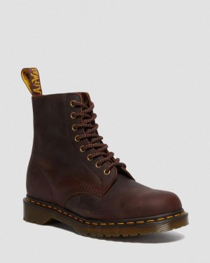 Chestnut Dr Martens 1460 Pascal Waxed Full Grain Leather Lace Up Boots (Waxed Full Grain) Boots | RQ32-A8PA