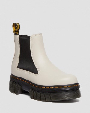 Cobblestone Grey Dr Martens Audrick Nappa Leather Platform Chelsea Boots (Nappa Lux) Platforms Boots | LZ39-Z6NN