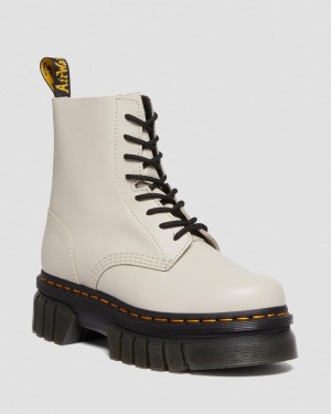 Cobblestone Grey Dr Martens Audrick Nappa Leather Platform Ankle Boots (Nappa Lux) Platforms Boots | AQ56-Q1RP