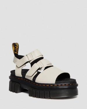 Cobblestone Grey Dr Martens Ricki Nappa Lux Leather 3-Strap Platform Sandals (Nappa Lux) Platforms Sandals | TZ16-J2MX