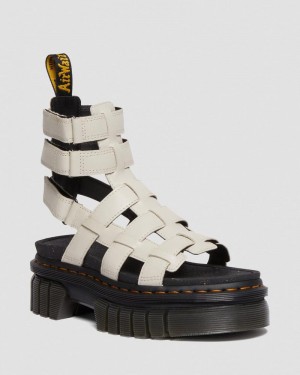 Cobblestone Grey Dr Martens Ricki Nappa Lux Leather Platform Gladiator Sandals (Nappa Lux) Platforms Sandals | UF99-C0KL