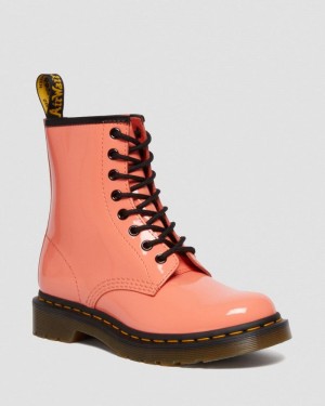 Coral Dr Martens 1460 - Patent Leather Lace Up Boots (Patent Leather) Boots | MG10-Q6RS