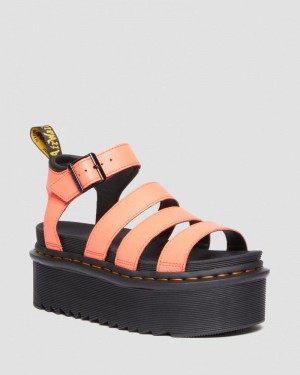 Coral Dr Martens Blaire Pisa Leather Platform Strap Sandals (Pisa) Platforms Sandals | UK59-Q2ZS