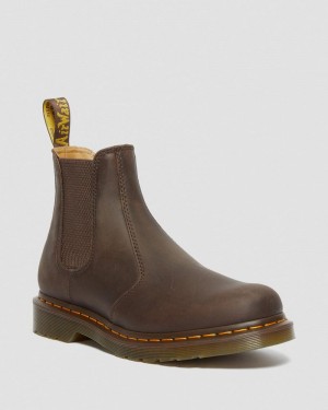 Dark Brown Dr Martens 2976 Yellow Stitch Crazy Horse Leather Chelsea Boots (Crazy Horse) Boots | RL39-Q9OA