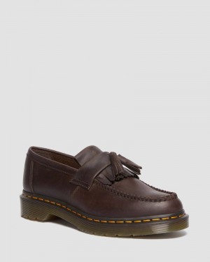 Dark Brown Dr Martens Adrian Crazy Horse Leather Tassel Loafers (Crazy Horse) Shoes | BM96-A0GG