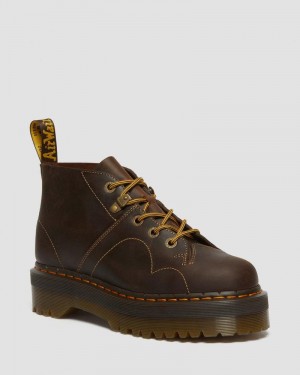 Dark Brown Dr Martens Church Arc Crazy Horse Platform Monkey Boots (Crazy Horse) Platforms Boots | BV46-S0XS