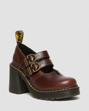 Dark Brown Dr Martens Eviee Leather Mary Jane Heeled Shoes Shoes | YK90-E7DP