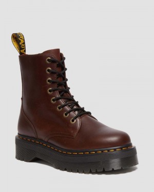 Dark Brown Dr Martens Jadon Boot Pull Up Leather Platforms Platforms Boots | WQ85-C8BN