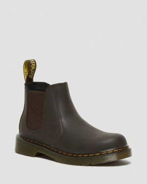 Dark Brown Dr Martens Junior 2976 Wildhorse Leather Chelsea Boots (Wildhorse Lamper) Boots | JW21-F5CI