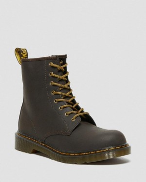 Dark Brown Dr Martens Youth 1460 Wildhorse Leather Lace Up Boots (Wildhorse Lamper) Boots | UW09-F5ZD