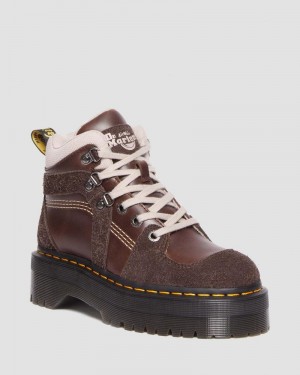 Dark Brown Dr Martens Zuma Leather & Suede Hiker Style Boots (Classic Pull Up + Wooly Bully) Boots | XY17-T3XU