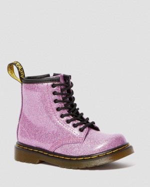 Dark Pink Dr Martens Toddler 1460 Glitter Lace Up Boots (Coated Glitter) Boots | UO52-H9ZR