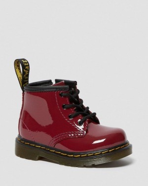 Dark Red Dr Martens Infant 1460 Patent Leather Lace Up Boots (Patent Leather) Boots | VG42-U3CC