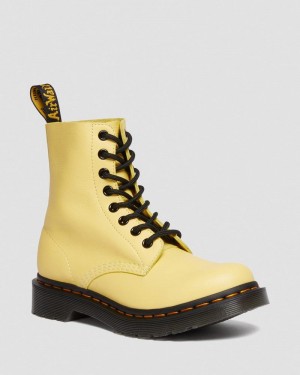 Lemon Yellow Dr Martens 1460 - Pascal Black Eyelet Lace Up Boots (Virginia) Boots | OG89-V4RD